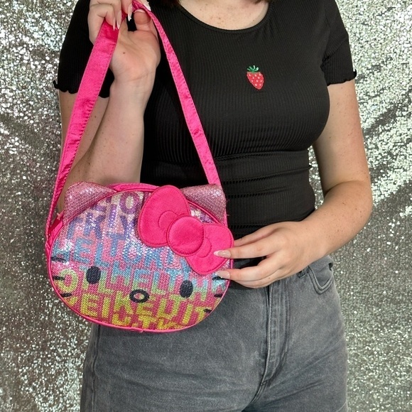 Hello Kitty Sanrio 2012 Pink Sequin Satin Face Bag Purse - Picture 5 of 16